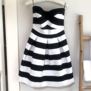 Strapless black and white mini dress
